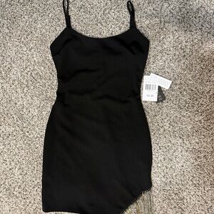 Chic Black Mini Dress with Chain Accent